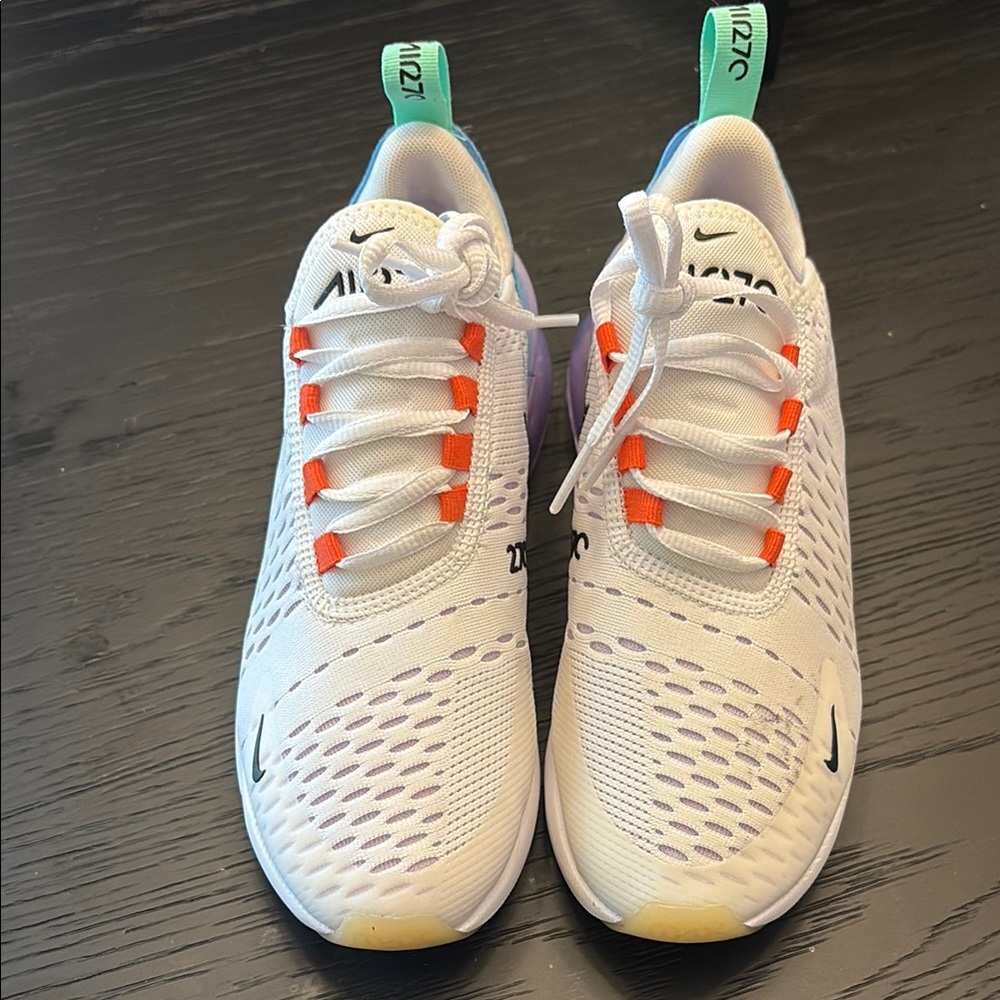 Nike White and Orange Air Max 270 Sneakers